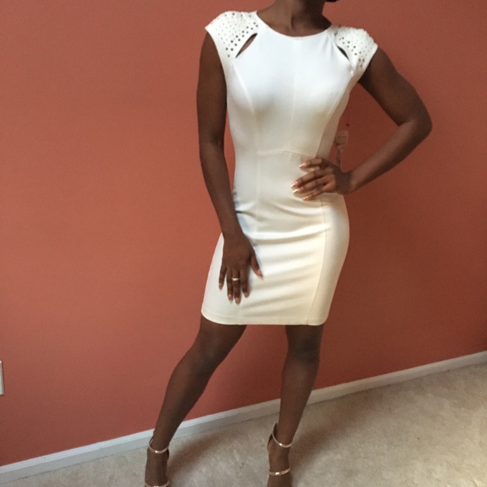 Cream studded ABS body con dress